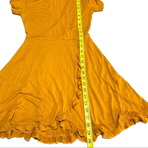 Forever 21 Like New Amber Yellow Ruffled Wrap Mini Dress Size Small - Picture 10 of 12